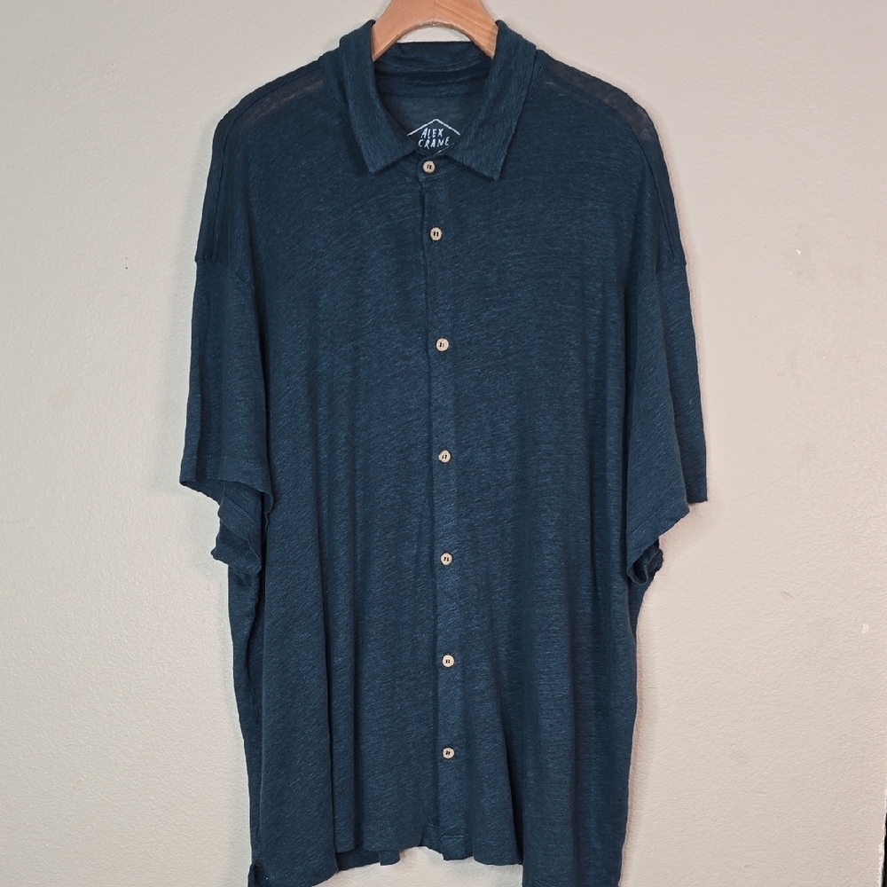 Alex Crane Knit Ola Men's Short Sleeve Button-Up Shirt 100% Europea Linen XXL.
